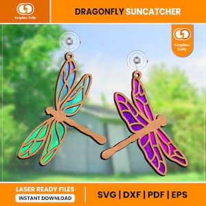 Dragonfly Laser Suncatcher Svg | Hanging Window Ornament |  Acrylic Suncatcher | Glowforge Laser Cut File | SVG, DXF, PDF | Digital File