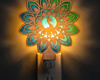 Peacock Mandala Night Light Svg | Laser Cut File | Lamp Template | Digital Download | SVG PDF DXF