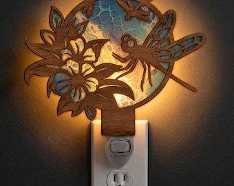 Floral Dragonfly Night Light Svg | Laser Cut File | Lamp Template | Digital Download | SVG PDF DXF