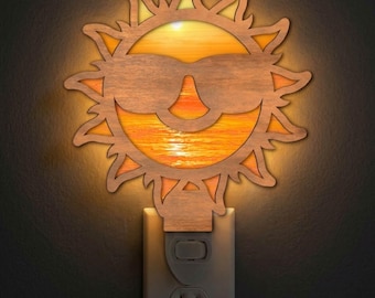 Sun Wearing Sunglasses Night Light SVG | Summer Sun Lamp Laser Cut File | Tropical LED Night Light | Digital Download | Svg Pdf Dxf