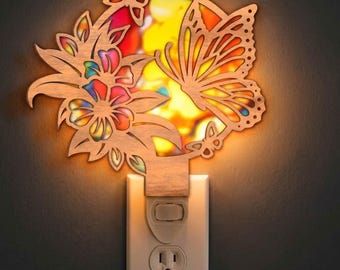 Floral Butterfly Night Light Svg | Laser Cut File | Lamp Template | Digital Download | SVG PDF DXF