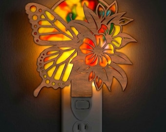 Flower Butterfly Night Light Svg | Laser Cut File | Lamp Template | Digital Download | SVG PDF DXF