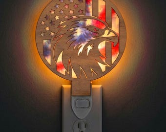 Eagle US Flag Night Light Svg | Laser Cut File | Lamp Template | Digital Download | Svg Pdf Dxf