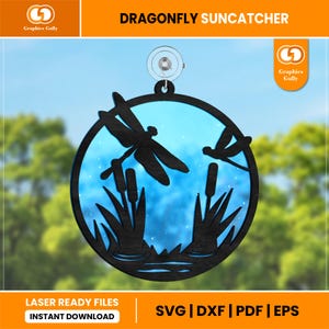 Dragonfly Suncatcher | Wetland Acrylic laser Suncatcher | Hanging Window Ornaments | Glowforge Laser Cut File | SVG, DXF, PDF | Digital File