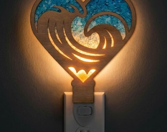 Wave Heart Night Light SVG | Ocean Heart Lamp Laser Cut File | Coastal Love LED Night Light | Digital Download | Svg Pdf Dxf