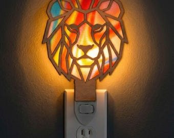 Geometric Lion Night Light Svg | Laser Cut File | Lamp Template | Digital Download | Svg Pdf Dxf
