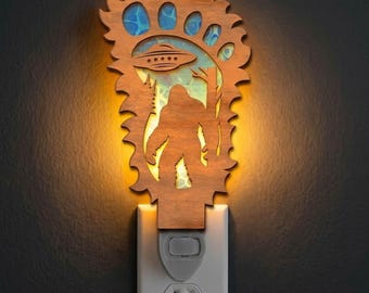 Ufo Bigfoot Night Light Svg | Laser Cut File | Lamp Template | Digital Download | SVG PDF DXF