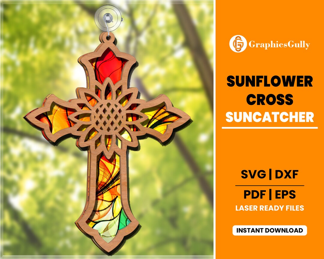Cross Sunflower Suncatcher Cross Sun Catcher Window, Garden Ornament