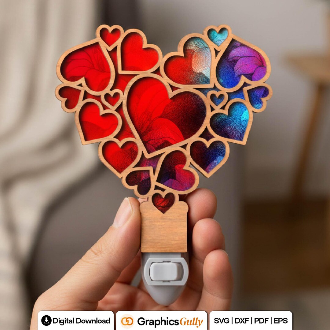 Laser Cut Heart Night Light SVG File | Romantic Glowforge Design ...