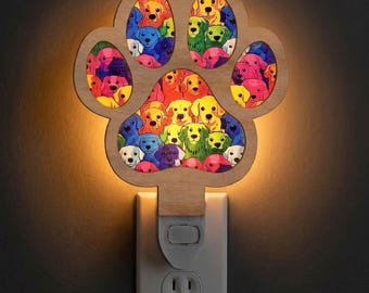 Dog Paw Night Light SVG | Paw Print Lamp Laser Cut File | Pet Memorial Lamp Template | Digital Download | Svg Pdf Dxf