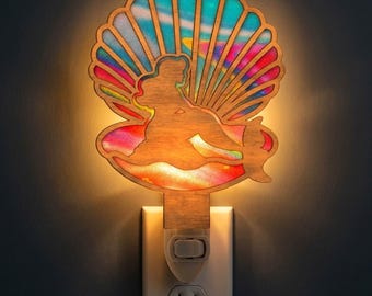 Mermaid in Seashell Night Light SVG | Mermaid Lamp Laser Cut File | Ocean Fantasy LED Light | Digital Download | Svg Pdf Dxf
