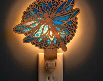 Mandala Dragonfly Night Light Svg | Laser Cut File | Lamp Template | Digital Download | SVG PDF DXF