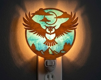 Owl Forest Scene Night Light Svg | Laser Cut File | Lamp Template | Digital Download | SVG PDF DXF