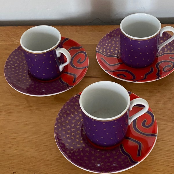 Vintage Habitat Etoille Expresso cup and saucers x 3, Terence Conrad, 1970’s Star print celestial pattern, boho chique