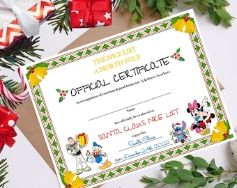 Printable Santa Claus Official Nice List Certificate Letter From Desk Santa Claus Christmas Eve North Pole