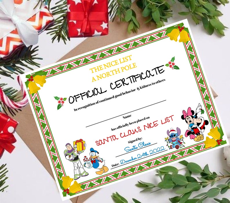 Printable santa claus official nice list certificate letter etsy