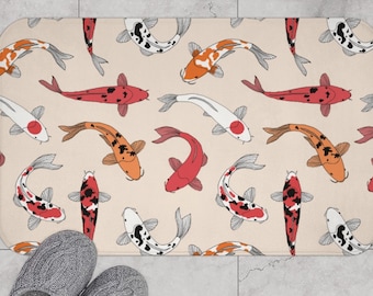 Koi Fish Bath Mat, Japan Fishes, Bathroom Décor, Housewarming Gift, unique Design