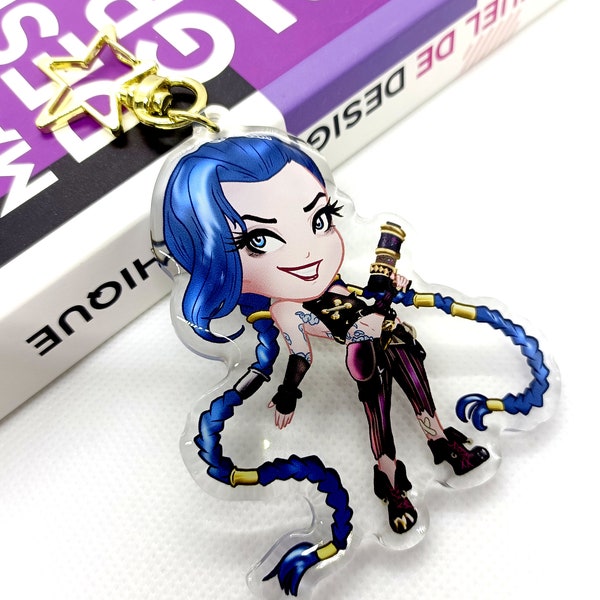 Keychain Jinx ARCANE Chibi- Metal Acrylic Plastic Skin League of Legends Arcane Anime Manga Girl Man Video Game piltover zaun