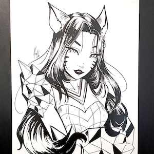 Póster KD/A Ahri - Impresión de papel brillante 200g alta calidad A3 League of Legends ilustración mujer hombre