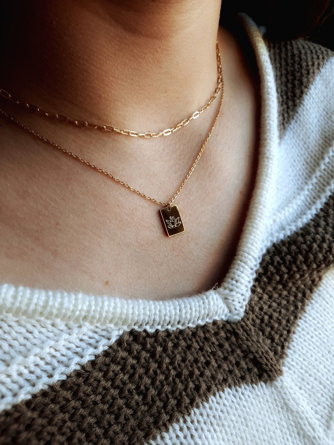 Layered July Lotus Birth Flower Gold Necklace Dainty July Birth Flower