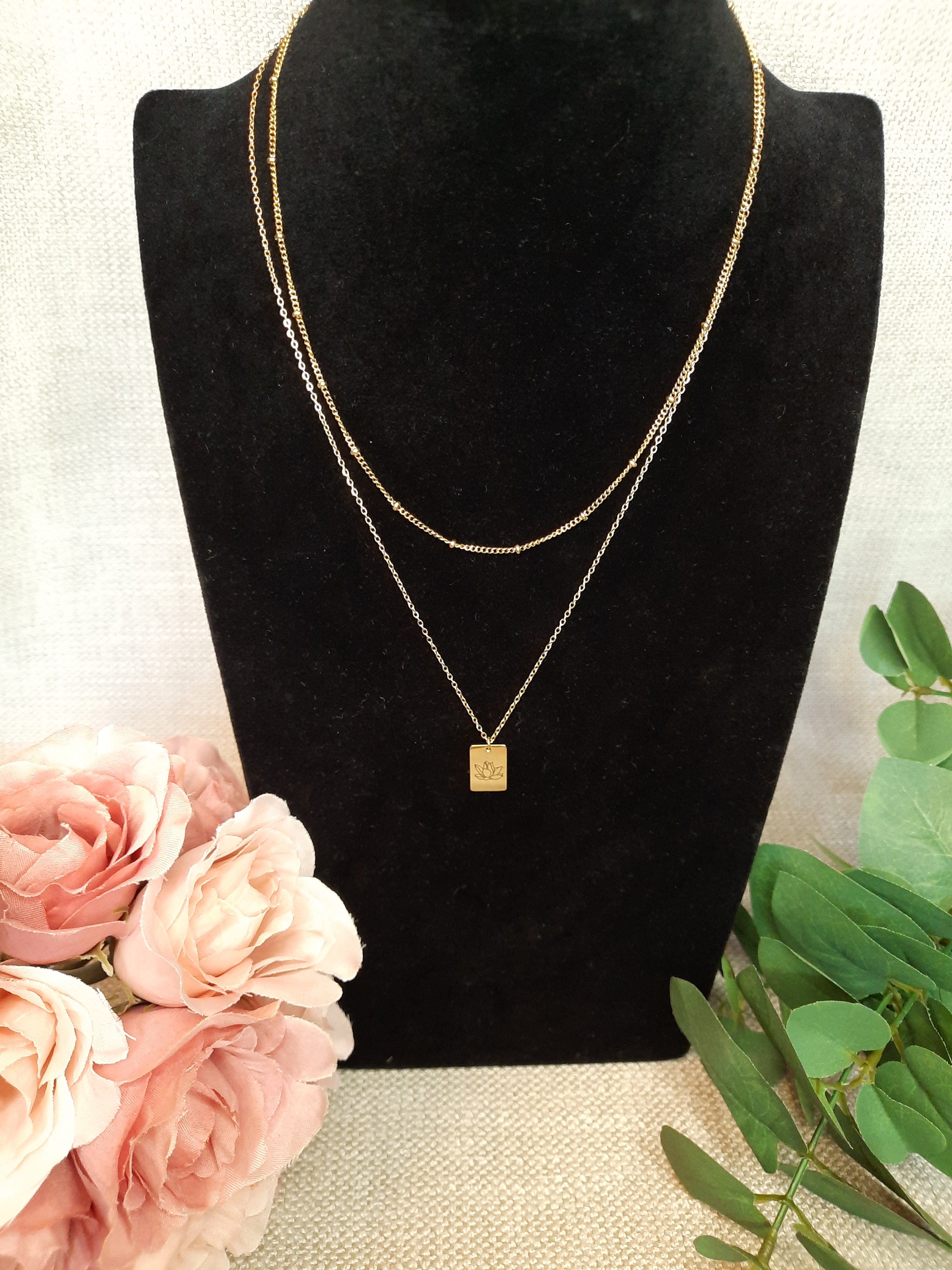 Layered July Lotus Birth Flower Gold Necklace Dainty July Birth Flower