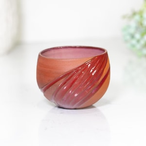Handcrafted Carved Mug – Wheel Thrown Ceramic Coffee Mug - Artisan Pottery Cup : Red Ribbons