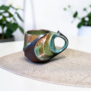 Handcrafted Carved Mug – Wheel Thrown Ceramic Coffee Mug - Artisan Pottery Cup : Dragon