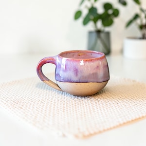Handcrafted Latte Mug – Wide Ceramic Coffee Mug – Wheel Thrown Pottery Cup : Pink Purple Melt