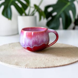 Handcrafted Latte Mug – Wide Ceramic Coffee Mug – Wheel Thrown Pottery Cup : Pink Avalanche