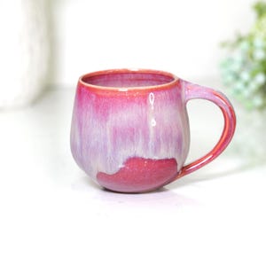 Handcrafted Latte Mug – Large Wheel Thrown Ceramic Coffee Mug – Artisan Pottery Cup : Pink Avalanche