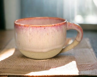 Strawberry Smoothie - Handmade pottery ceramic stoneware mug for coffee or tea cup - Best valentines day handmade gift for her, him, friends