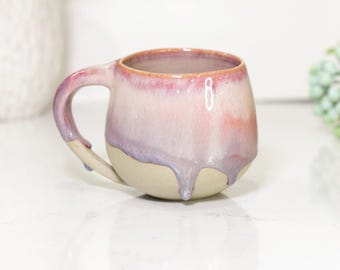 Tazza da latte artigianale – Grande tazza da caffè in ceramica tornita – Smalto fuso rosa viola