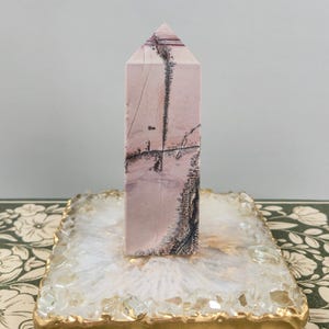 Dreamy Pink Dendritic Picture Jasper Tower | Fern Pattern Point | Opt U