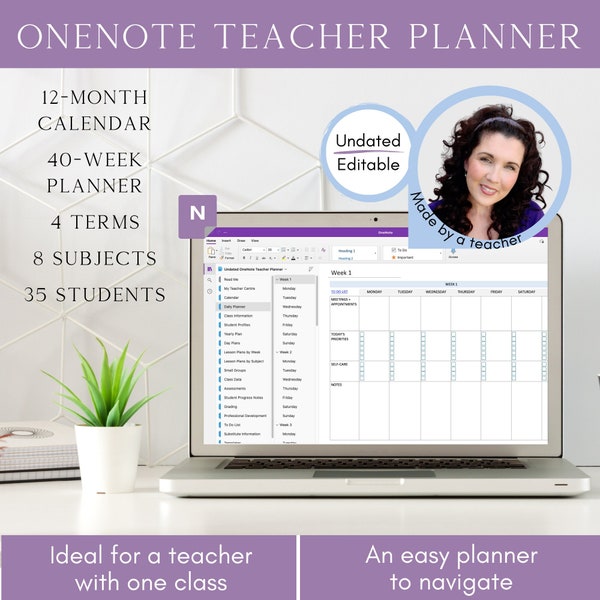 OneNote Teacher Planner, Undated Editable Teacher Template for Windows, Mac, for use on Desktop, Lesson Plan Template, Attendance Tracker