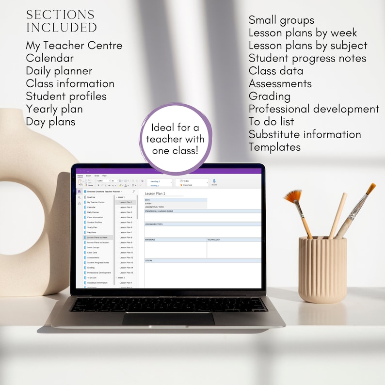 Onenote Teacher Planner Undated Editable Teacher Template for Etsy