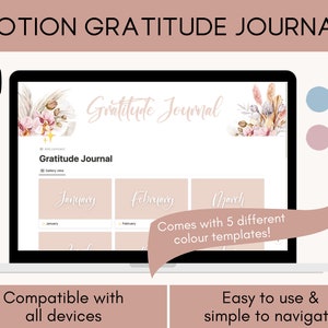 Notion Gratitude Journal, Digital Gratitude Journal, Notion Template, Wellness Journal, Morning Routine, Practice Gratitude Daily
