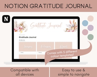 Notion Gratitude Journal, Digital Gratitude Journal, Notion Template, Wellness Journal, Morning Routine, Practice Gratitude Daily