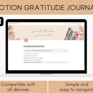 Notion Gratitude Journal, Digital Gratitude Journal, Notion Template, Wellness Journal, Morning Routine, Practice Gratitude Daily