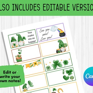 St. Patrick's Day Lunch Box Notes for Kids, Editable Lunchbox Notes ...
