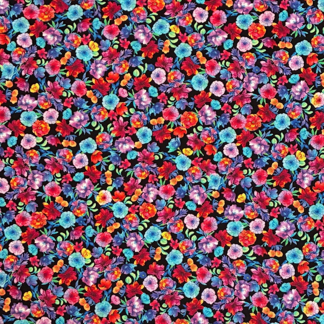 Chong-a Hwang Black Multi Floral Cotton Fabric BTY by the Yard TT ...