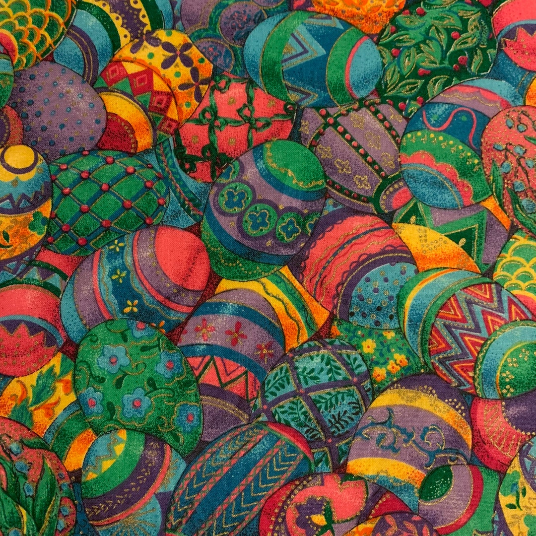 Easter Eggs Colorful Cotton Fabric BTY by the Yard OOP HTF Etsy
