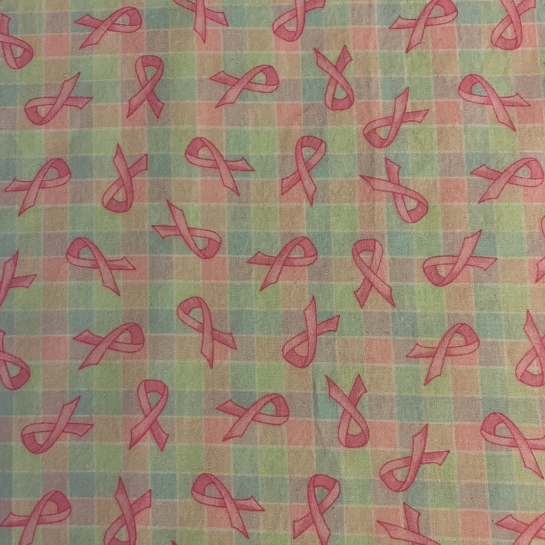 Plaid Breast Cancer Cotton Fabric 1 3/4 Yards X 44 Pink Ribbons