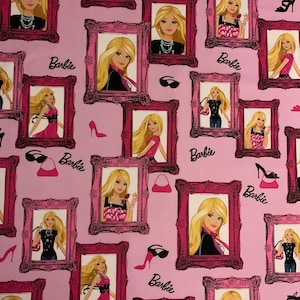 Barbie™ Fabric by the Yard ' Vintage Illustration' - White