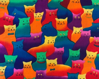 Bright Crazy Cats Kittens Cotton Fabric BTY Felines Quilting Sewing Crafts TT Timeless Treasures Rare HTF Hard to Find Kitties Scrunchies