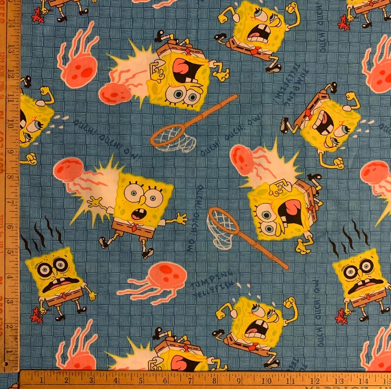 Spongebob Squarepants Cotton Fabric 28 X 44 Jumping - Etsy