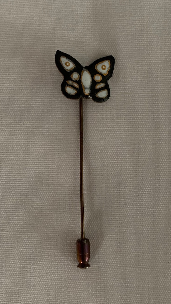 Black White Gold Handcrafted Butterfly Stick Pin E