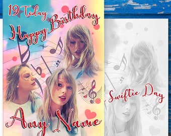 Taylor Swift Birthday Card. Personalise with Name and Age.
