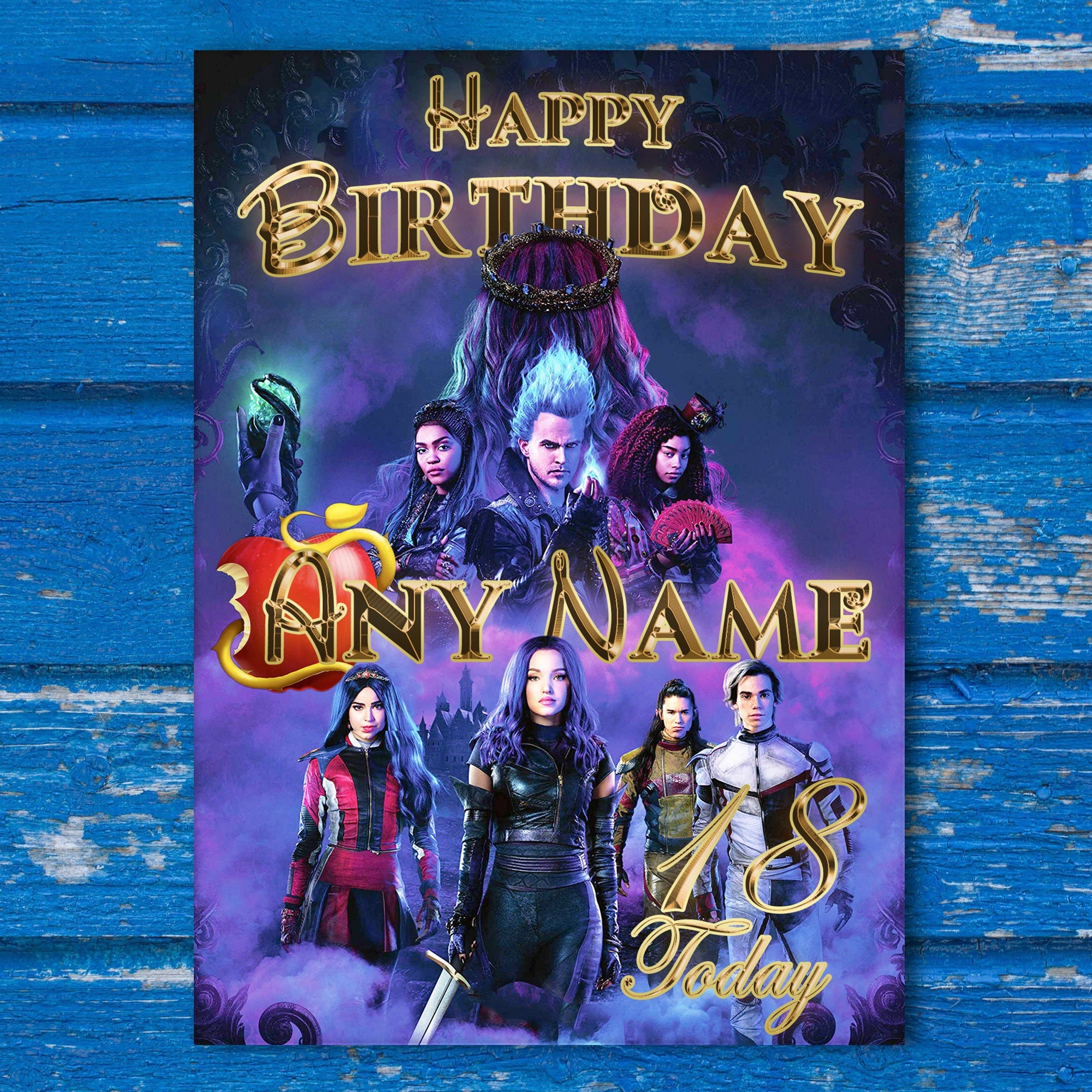 Disney Descendants Birthday Card. Personalise With Name and - Etsy