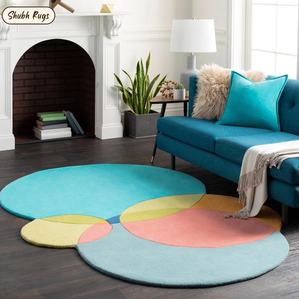 Handmade Bubbles Saturated Rug Multi-Colors Hand-Tufted 100% Wool Area Rug Carpet: A Bright and Colorful Addition to Any Room