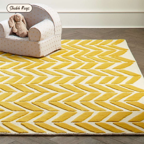 New Modern Yellow Carpet High & Low Pile 100% Fine Wool Area Rug For Home And Living Room, Offices, Kids Room In 5x8 8x10 9x12 Feet